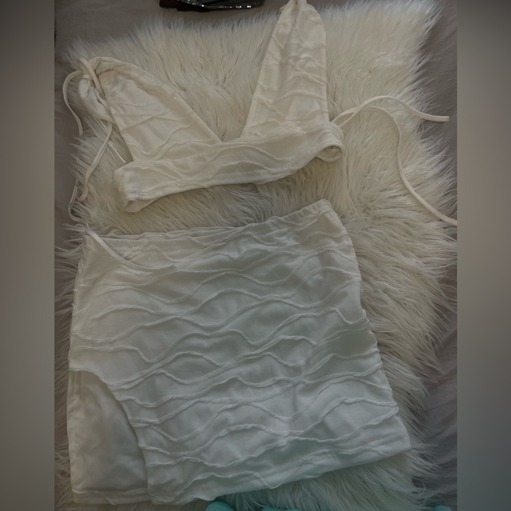 White mini skirt set